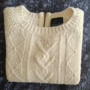 Cynthia Rowley Off-White Cable Knit Crew Neck Sweater w/ Back Quarter Zip Size L